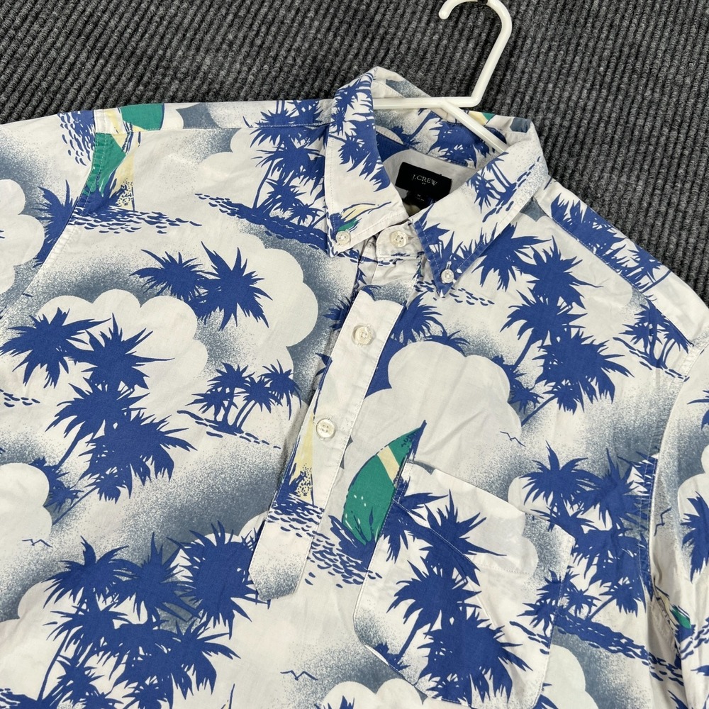 J Crew Shirt Mens‎ Medium Polo Popover Button Up Blue Hawaiian Short Sleeve